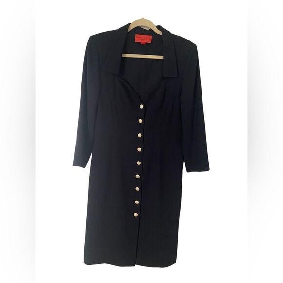 Vintage Emanuel Ungaro Navy Button-Front Dress, Italian Size 12 - Picture 1 of 5
